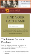 How surnamedb.com looks like on a mobile device such as an iPhone.
