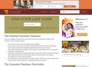 How surnamedb.com looks like on a tablet such as an iPad.
