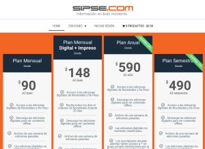 How suscripciones.sipse.com looks like on a tablet such as an iPad.