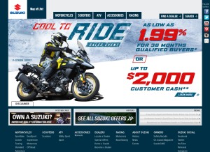 How suzukicycles.com looks like on a tablet such as an iPad.