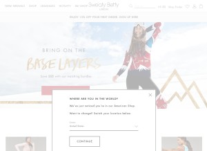 How sweatybetty.com looks like on a tablet such as an iPad.