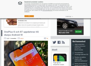 How swedroid.se looks like on a tablet such as an iPad.