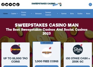 How sweepstakescasinoman.com looks like on a tablet such as an iPad.