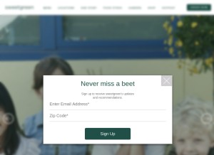 How sweetgreen.com looks like on a tablet such as an iPad.