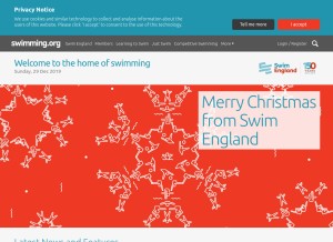 How swimming.org looks like on a tablet such as an iPad.