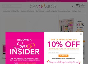 How swoozies.com looks like on a tablet such as an iPad.