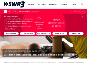 How swr3.de looks like on a tablet such as an iPad.