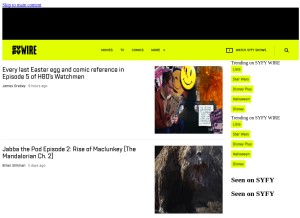How syfy.com looks like on a tablet such as an iPad.