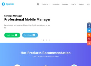 How syncios.com looks like on a tablet such as an iPad.