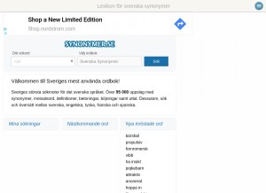 How synonymer.se looks like on a tablet such as an iPad.