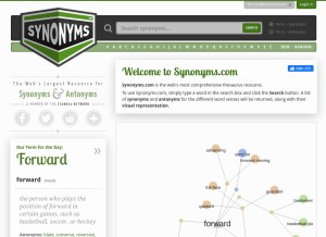 How synonyms.com looks like on a tablet such as an iPad.