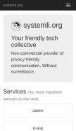 How systemli.org looks like on a mobile device such as an iPhone.
