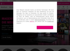 How t-mobile.de looks like on a tablet such as an iPad.