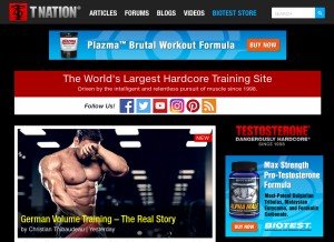 How t-nation.com looks like on a tablet such as an iPad.