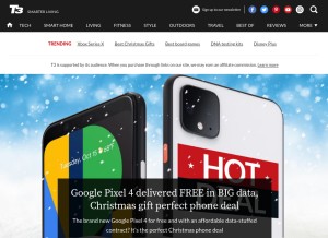 How t3.com looks like on a tablet such as an iPad.