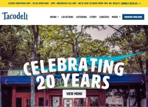 How tacodeli.com looks like on a tablet such as an iPad.