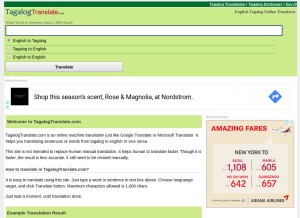 How tagalogtranslate.com looks like on a tablet such as an iPad.