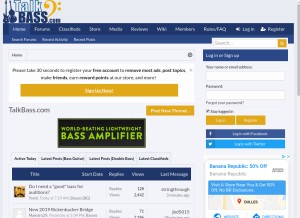 How talkbass.com looks like on a tablet such as an iPad.