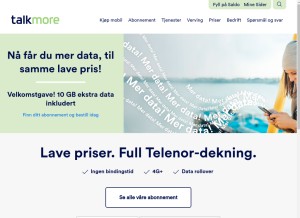 How talkmore.no looks like on a tablet such as an iPad.