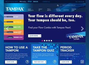 How tampax.com looks like on a tablet such as an iPad.