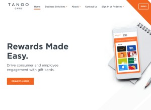 How tangocard.com looks like on a tablet such as an iPad.