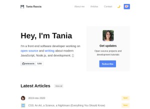 How taniarascia.com looks like on a tablet such as an iPad.