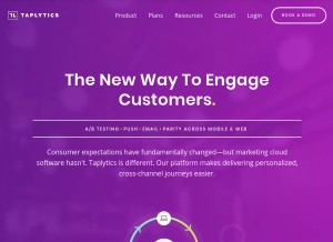 How taplytics.com looks like on a tablet such as an iPad.