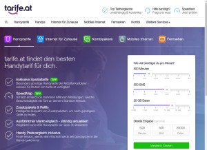How tarife.at looks like on a tablet such as an iPad.