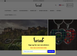 How tartanz.com looks like on a tablet such as an iPad.