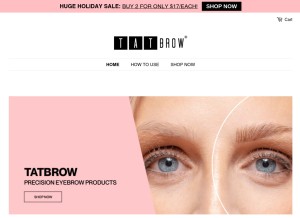 How tatbrow.com looks like on a tablet such as an iPad.
