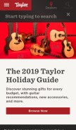 How taylorguitars.com looks like on a mobile device such as an iPhone.