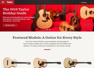 How taylorguitars.com looks like on a tablet such as an iPad.