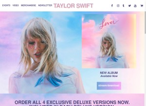 How taylorswift.com looks like on a tablet such as an iPad.
