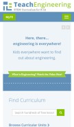 How teachengineering.org looks like on a mobile device such as an iPhone.