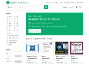 How teacherspayteachers.com looks like on a tablet such as an iPad.