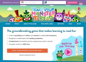 How teachyourmonstertoread.com looks like on a tablet such as an iPad.