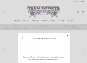 How teamsportsgift.com looks like on a tablet such as an iPad.