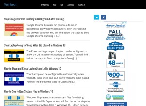 How techbout.com looks like on a tablet such as an iPad.