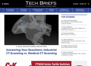 How techbriefs.com looks like on a tablet such as an iPad.