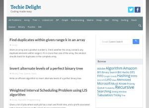 How techiedelight.com looks like on a tablet such as an iPad.