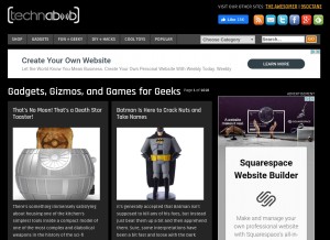 How technabob.com looks like on a tablet such as an iPad.