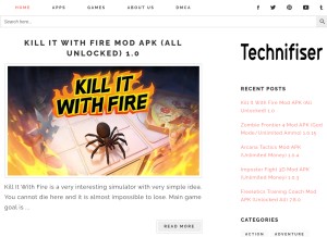 How technifiser.com looks like on a tablet such as an iPad.