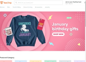 How teechip.com looks like on a tablet such as an iPad.