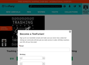 How teefury.com looks like on a tablet such as an iPad.