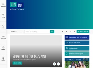 How teenink.com looks like on a tablet such as an iPad.