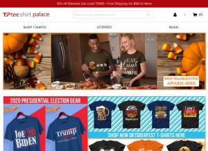 How teeshirtpalace.com looks like on a tablet such as an iPad.