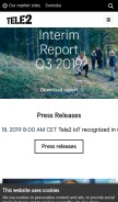 How tele2.com looks like on a mobile device such as an iPhone.