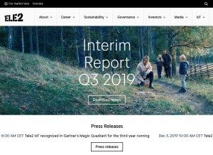 How tele2.com looks like on a tablet such as an iPad.