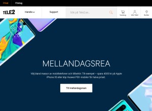 How tele2.se looks like on a tablet such as an iPad.