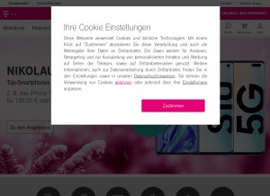 How telekom.de looks like on a tablet such as an iPad.